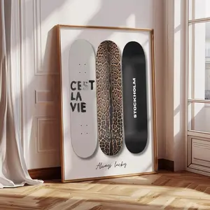 Trendy Leopard Skateboard Wall Art, Retro Aesthetic Preppy Poster, Apartment Decor, Gallery Girly Dorm Wall Decor, Girly Gift