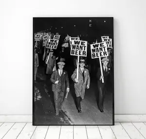 Vintage Beer Poster, Prohibition Era Bar Wall Art, We Want Beer Black & White Poster, Retro Brewery Decor, Home Bar Poster Art Artistic Frames