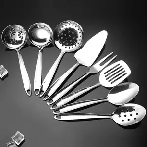 Stainless Steel Kitchen Utensils Set Hollow Insulated Handle Design Spatula Soup Spoon Colander Family Cooking Tool Kit