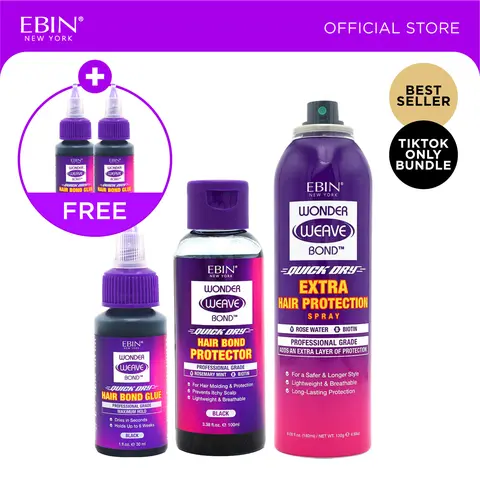 EBIN Wonder Weave Bond 3-Step Install & Care Bundle - Hair Bond Glue + Hair Protector + Extra Hair Protection Spray with FREE Bond glue | Up to 6 weeks hold, Quick dry, Healthy hair