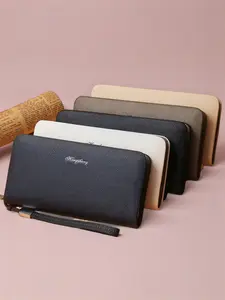 Men's Business Casual Handbag Wallet Long Coin Purse Clutch Bag Large Capacity with Wrist Strap, High-End Leather Handbag