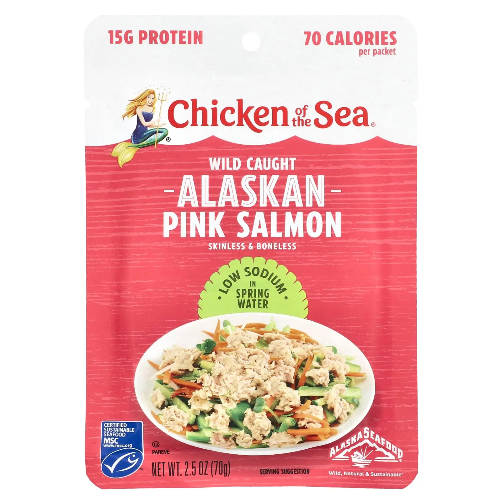 Chicken of the Sea Wild Caught Alaskan Pink Salmon in Spring Water, Low Sodium , 2.5 oz (70 g)
