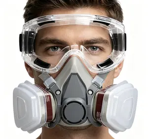 Integrated respirator mask with eye protection, reusable anti-dust gas mask for spray painting, sanding, and woodworking projects
