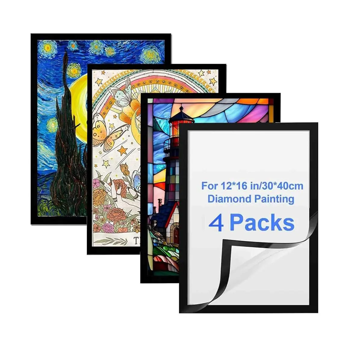 AIBOERL Rectangular PVC Wall-Mount Large-Format Stickable Magnetic Picture Frame (1/4/8PCS, 12x16 in) - Lightweight, Strong Adhesion, Seamless Installation, Easy Photo Replacement, Diamond Painting Compatible Bedroom Home Decor