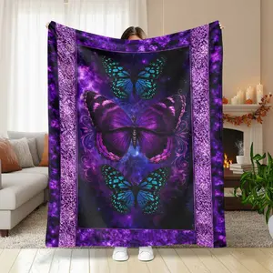SLEEPWISH Purple Blue Butterfly Printed Flannel Fleece  Blanket, Soft Cozy Lightweight All Season Blanket, Cute Decor Couch Bed Gift for Women Girls Kids Butterfly Fans