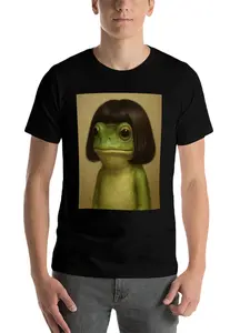 Funny Bowl Cut Animal Graphic Tee ，Menswear Tops, Unisex Short-Sleeve T-Shirt - Funny Bowl Cut Animal Graphic, Quirky Bob Haircut Chick, Frog, Monkey Designs Tshirt