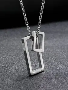Men's Geometric Rectangular Pendant Necklace, Stainless Steel, Punk Style, Durable Fashion Jewelry, Perfect Gift for Daily Wear