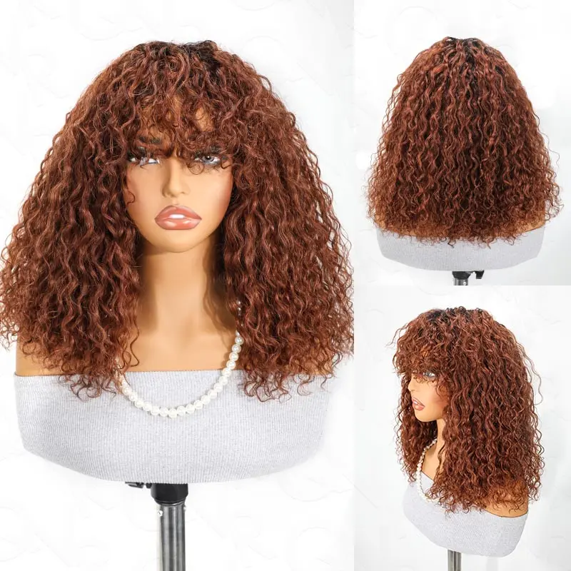 Glueless Wig Jerry Curly Short Bob Human Hair Wigs With Bangs Wear To Go Highlight Honey Water Wave Blonde Colored Wig For Women Wavy Big Summer Deals Nature Body Flip dealsforyoudays SpringStatements