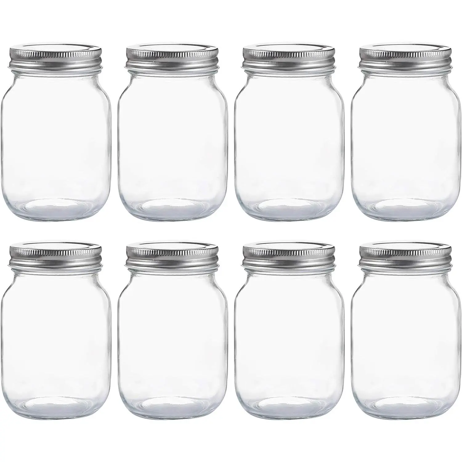 Glass Regular Mouth Mason Jars, 16oz Clear Glass Jars with Silver Metal Lids for Sealing, Used for Food Storage, Overnight Oats, Dry Goods, Snacks, Candy, Project Jars (Pack of 8)