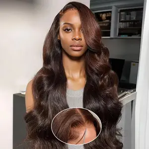 Body Wave Chocolate Brown Human Hair Wigs Pre Cut 7x5 Glueless Wig Pre Plucked 13x6 Lace Frontal Wig Colored Human Hair Wigs For Women 180 Density True Length Can Be Styled TikTokShopBlackFriday