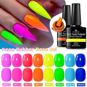 MSRUIOO 8ml Fluorescent Rubber Base Gel Nail Polish, Soak Off Gel, 8 Colors Dopamine Highly Saturated Neon Rubber Nail Gel, Long-Lasting Salon Quality, Glossy Finish, Alcohol-Free, Nail Art & Nail Polish for Women & Girls