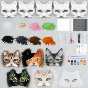 Cat Face Mask Set with Multiple Accessories, DIY Masks for Party Decor, Holiday Gifts, Valentine's Day, Carnival, Christmas, Birthday