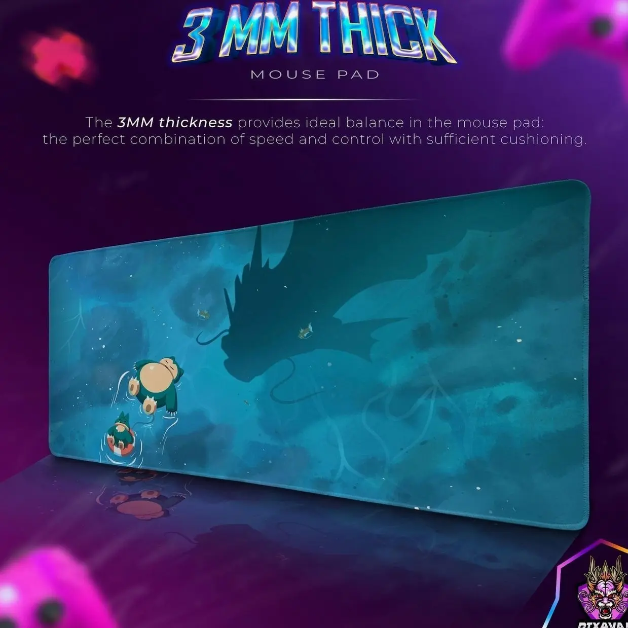 Snorlax Relaxing Mouse Pad - Floating Pokémon Scene with Gyarados Shadow, Gaming Desk Mat, Anime Decor Gift Pixava