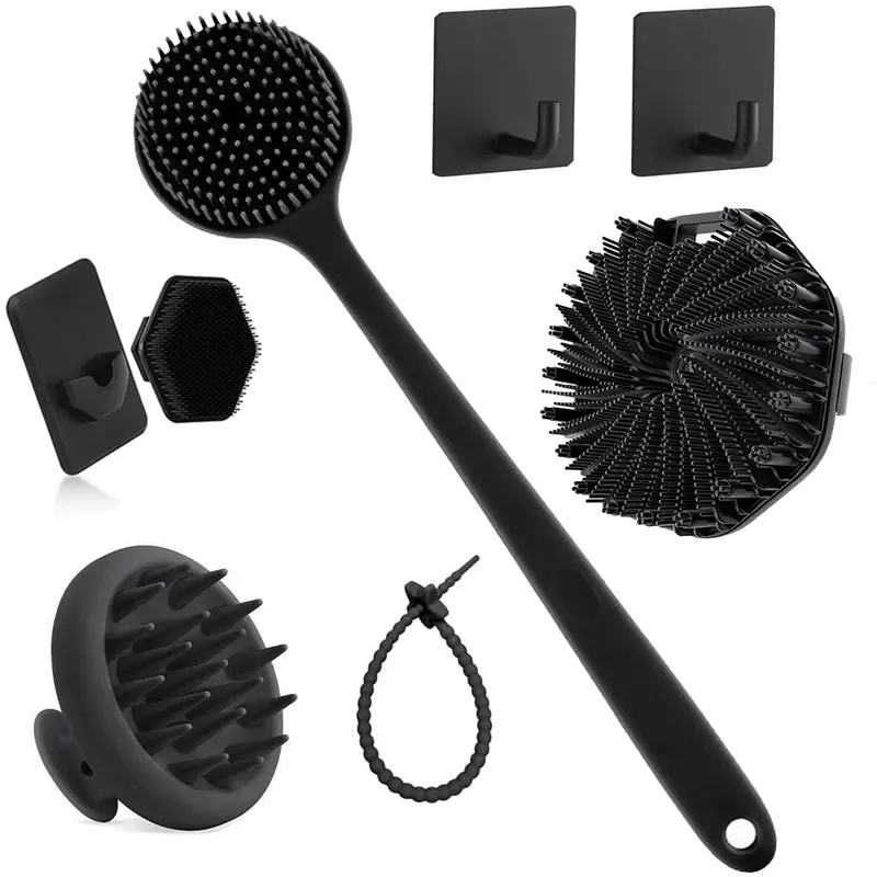 8-Piece Silicone Body Brush Set, Non-Electric Handheld Brushes, Soft Bristles, Anti-Slip Handle, Cleaning and Massage Tools, Body Care Tool, Bath Accessories for Shower