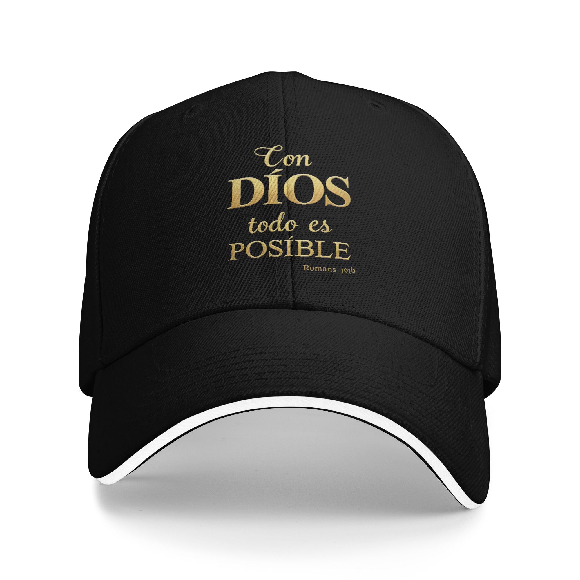 1pc "Con Dios Todo Posible" Baseball Cap -100%Polyester, Breathable Mesh Back, Lightweight &Stylish for Fitness & Outdoor Sport I con dios Black Snapback Adjustable Hat Embroidered Hat
