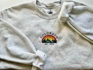 Colorado Embroidered Sweatshirt, Vintage Mountain Crewneck, Colorado Est. 1876 Embroidered Sweater, Outdoors Hiking Gift