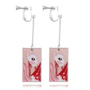SONGCHANGJEWELRY Anime Kamado Tanjiro Hanafuda Earrings - Cosplay Clip On Earrings for Women Sabito Clip - High-Quality Demon Slayer Drop Earrings Unisex Fashion Jewelry