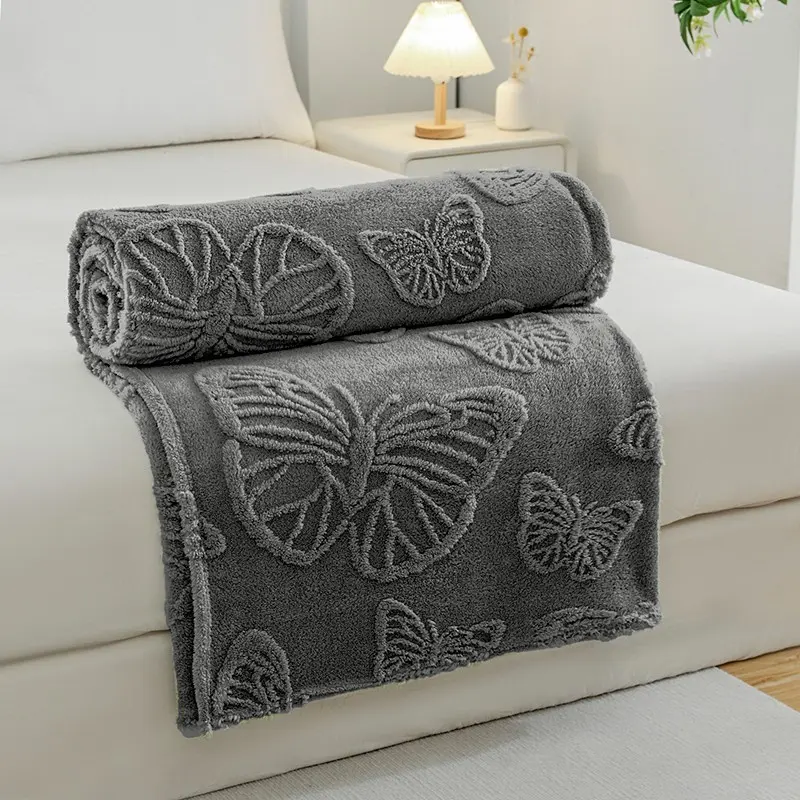 1pc Butterfly Embroidered Cozy Throw Blanket, Large Size, No Shedding, Soft Fabric, Ideal for Sofa, Beach, Nap, Bed, Gift, Butterfly Pattern Blanket