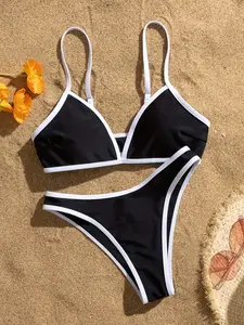 Tight Fit Bikini Set Triangle Bra and High Waist Bottoms Two-Piece Swimsuit, Women's Swimwear, Comfortable and Stylish Bathing Suit, Beach Bikini Set