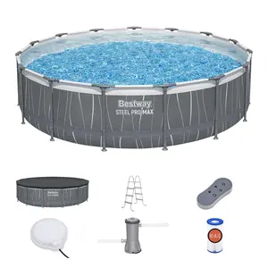 Bestway Steel Pro MAX 15'x42" Metal Frame Above Ground Pool Set & LED Light