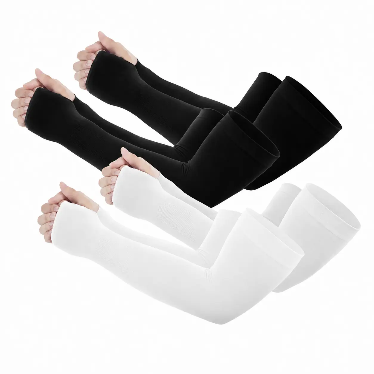 2pairs-(black+white) Unisex Full Sleeve Cooling Compression Arm Sleeves, UV Sun Protection, Breathable Polyamide Elastic Ice Silk, Quick Dry, Snug Fit, Ideal for Outdoor Sport, Cycling, Golf, Sports & Outdoor Accessories #GLOBAL PICKS, 2 Pairs, Fitness, O