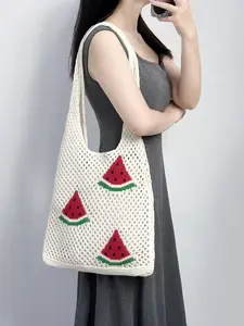 Watermelon Pattern Hollow Out Woven Handbag, Fashion Women's Shoulder Bag, Unique Design, Perfect Gift Idea, Stylish Accessory