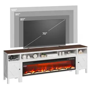 summervibes VEVOR Fireplace TV Stand, Farmhouse Fireplace TV Stand for TVs up to 100 inch, Farmhouse Entertainment Center with 60 inch Fireplace Storage Drawers for Living Room Bedroom, Remote Control, White