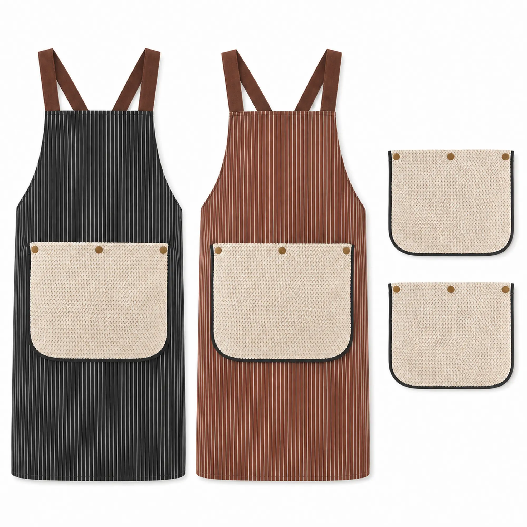 Kitchen Apron Set, 2 Water-Resistant Aprons with 2 Removable Towels & Large Pockets for Cooking and Cleaning, Gift for Couples & Home Cooks