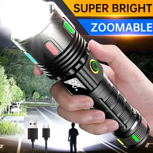 Rechargeable Super Bright LED Flashlight, Multi-Functional Outdoor Portable Floodlight, Adjustable Zoom, USB Charging, Camping Emergency Light, Handheld Zoomable Flashlight