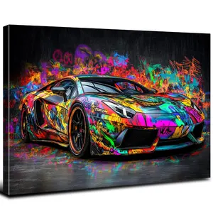 Graffiti Car Poster Cool Lamborghini Wall Art for Boys Room Decor Colorful Banksy Style Supercar Picture Mens Bedroom Living Room Race Vehicle Canvas Artwork Playroom Man Cave Home Decorations