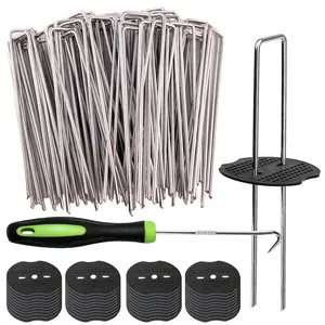 Galvanized Landscape Staples 6 Inch 11 Gauge Garden Stakes with Gasket for Weed Barrier, Drip Irrigation, Landscape Fabric & fathersdaygifts
