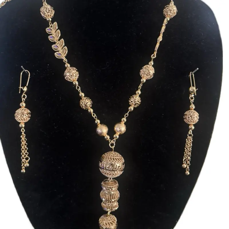 24k gold plated 30” long necklace and earings