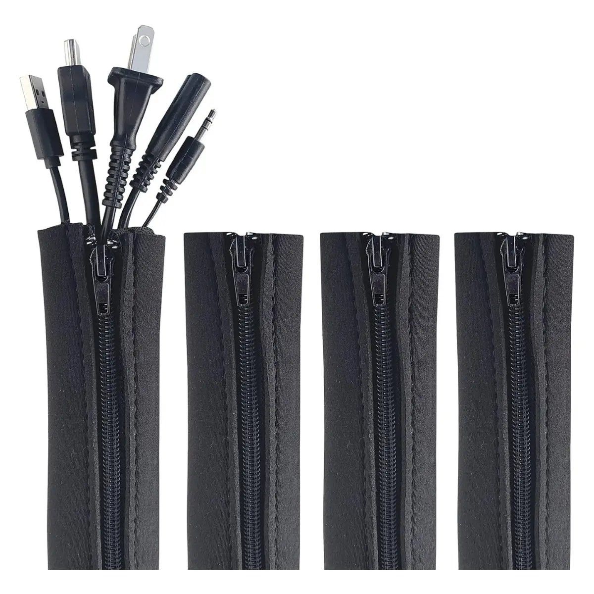 Zipper Cable Sleeve 4-Pack 24 x 4 Cord Organizer for Desk & TV