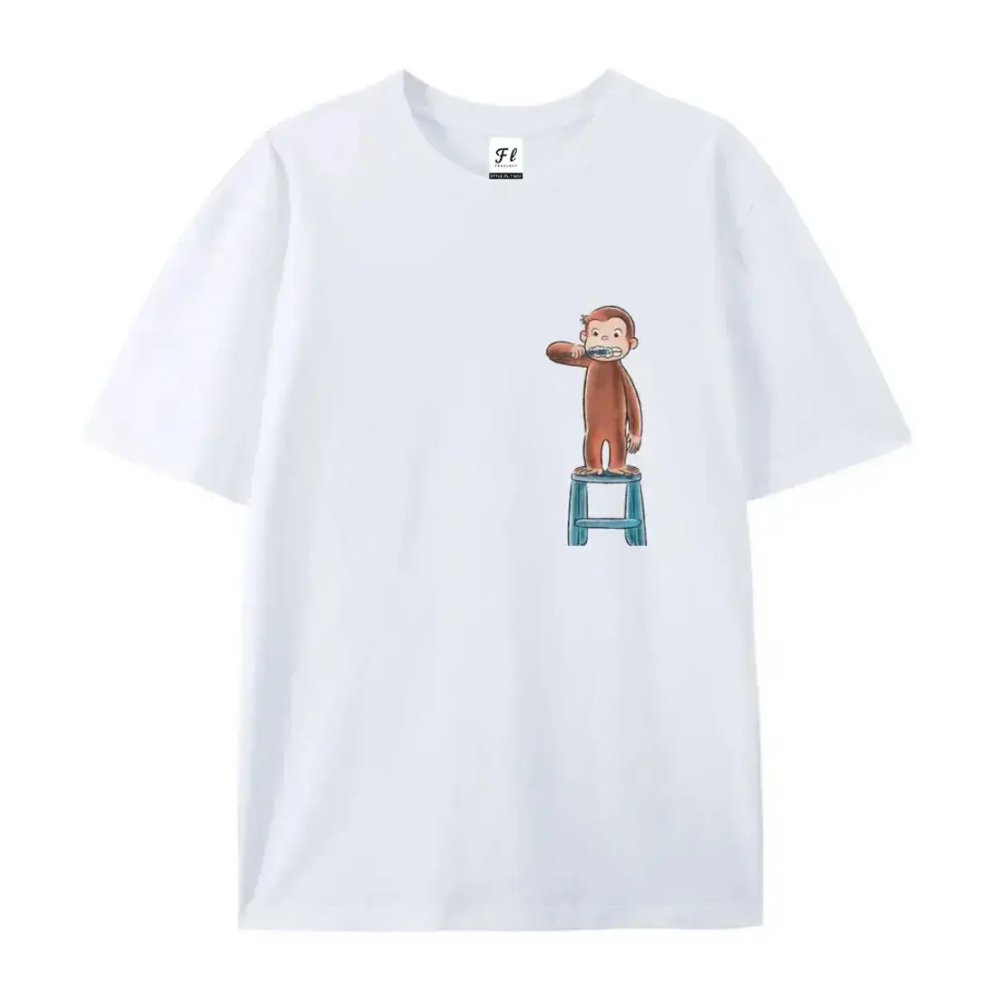 Vintage Curious George Brushing Teeth Graphic T-Shirt, Funny 90s Nostalgic Cotton Top, Minimalist Aesthetic Casual Shirt, Oversized Cute Retro Cartoon Streetwear Tee,Unisex Classic Cartoon Fan Outfit For Men Women 90s Childhood Nostalgia Anime Fan Apparel