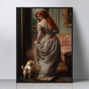 Art Print Museum Quality Paper Wall Decor Unframed Victorian Woman Portrait Elegant Lady Vintage Art Romantic Painting Classic Art Antique Style Feminine Wall Art Aesthetic Parisian Style Dog Lover Art Old World Charm Vintage Home Decor
