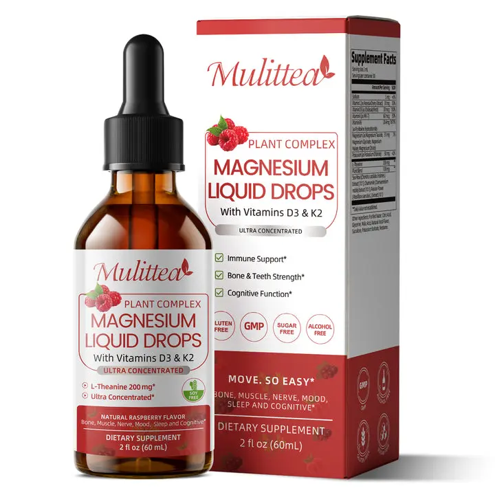 Mulittea Magnesium Liquid Drops with Magnesium Glycinate, Magnesium Citrate & Magnesium Malate, Liquid Mineral Supplement, Daily Wellness Formula, 2 Fl Oz