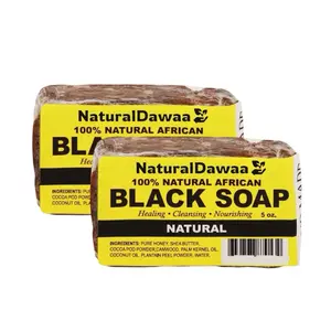 Premium Handmade African Black Soap(Pack of 2) NaturalDawaa - 5oz with Shea Butter, Honey, Osun, Palm Kernel Oil, Cocoa Pod Ash, Palm Bunch Ash, Aloe