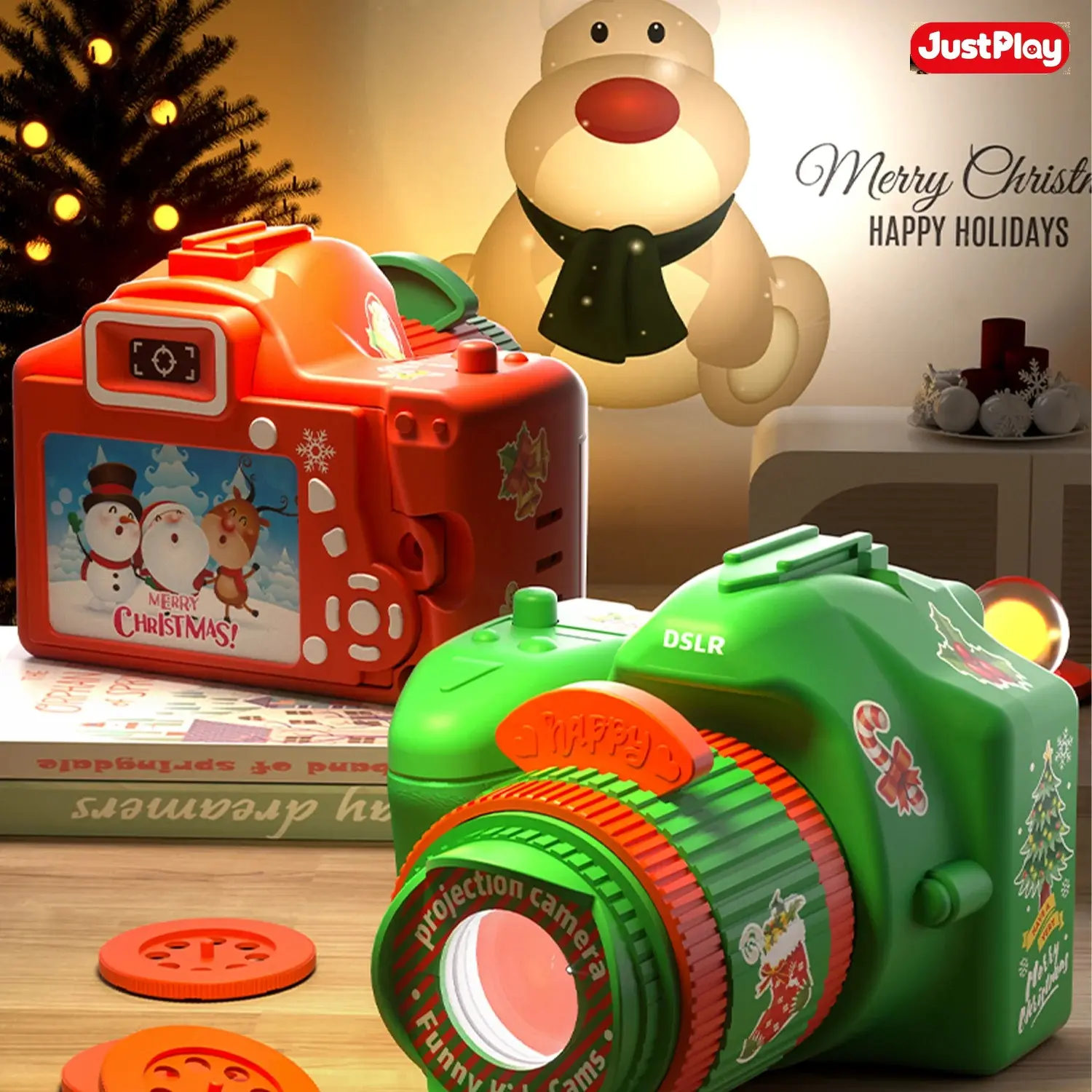 【JustPlay Design】2026 Christmas Projection Camera Toy for Kids, Holiday Flashlight Projector with 24 Christmas Image Slides, Fun Light-Up Projector Camera Toy for Home Decor, Bedroom Story Time, Christmas Party Favor, Stocking Stuffer,
