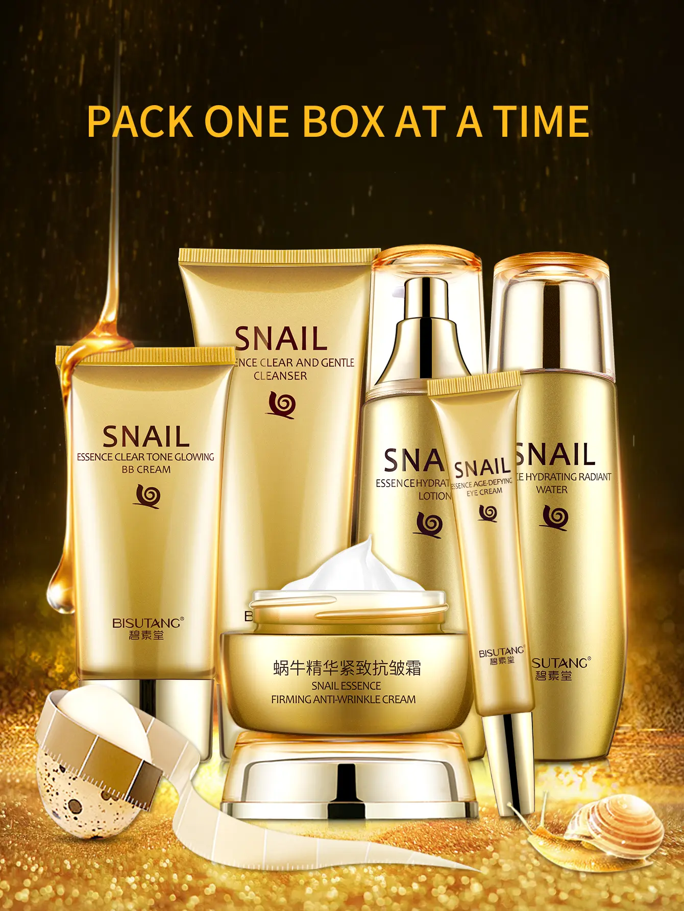Snail Mucin Hydrating Skincare Set 6PCS | Moisturizing Facial Care Kit | Cleanser Toner Serum Cream Eye Cream for Dry & Dull Skin