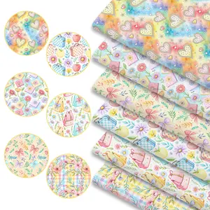 6pcs Watercolor Preppy Style Fabric Bundles, 45cm*50cm/17.72in*19.69in Girly Aesthetic Print Fabric Squares for Quilting, Patchwork Sewing Material for Bedding, Tablecloth, Bags, Masks, Hats, Headbands, Pillowcases