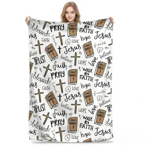 Super Soft Christian Bible Jesus Throw Blanket Premium Fleece Lightweight Christianity Scripture Bed Blanket Cozy Warm Blankets