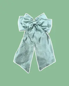 Pale Eucalyptus Bookish Satin Hair Bow Clip | Bookish Gift | Bookish Hair Clip | Embroidered Satin Bow