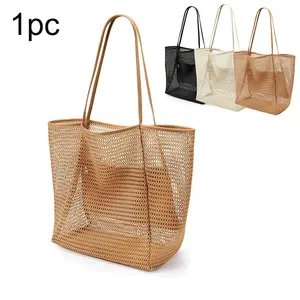 Large Capacity Mesh Beach Bag, 1 Count Folding Shoulder Tote, Suitable for Home and Outdoor Use