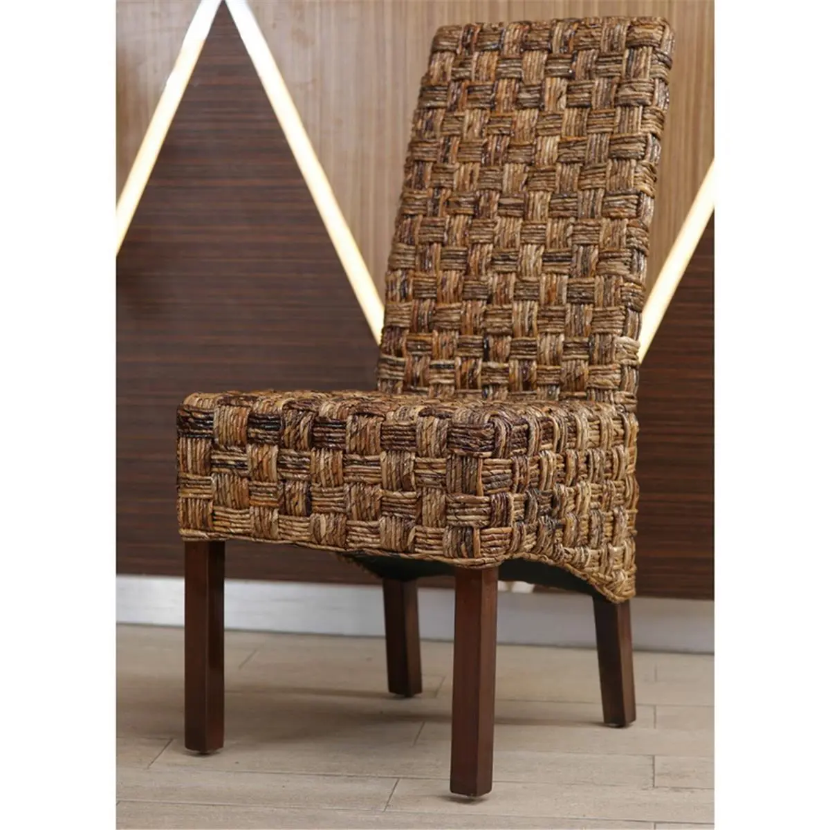 International Caravan Victor Exotic Abaca Weave Wood Dining Chair, Salak Brown - Single Seat Indoor Furniture with Woven Texture, 27 lbs Durable Dining Chair, Dining Chairs, Exotic Look