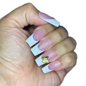 Sheer Glitter White French Tip With Gold Butterfly Press On Nails