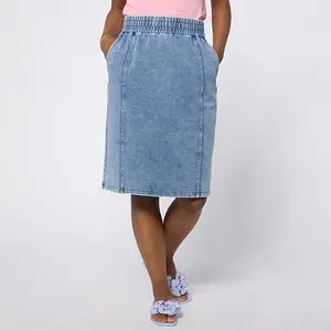 DG2 by Diane Gilman Denim Pull-On Knit Flex Skirt