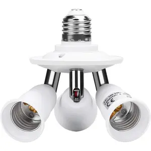 E26 E27 Adjustable Socket Splitter,3 in 1 Socket White Bulb Base Adapter Lamp Holder,360  Rotating 180  Bending
