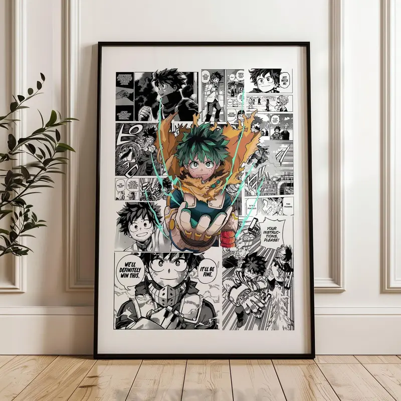 My Hero Academia Deku Midoriya Izuku Manga Panels Poster: Anime Print, Anime Satin Poster