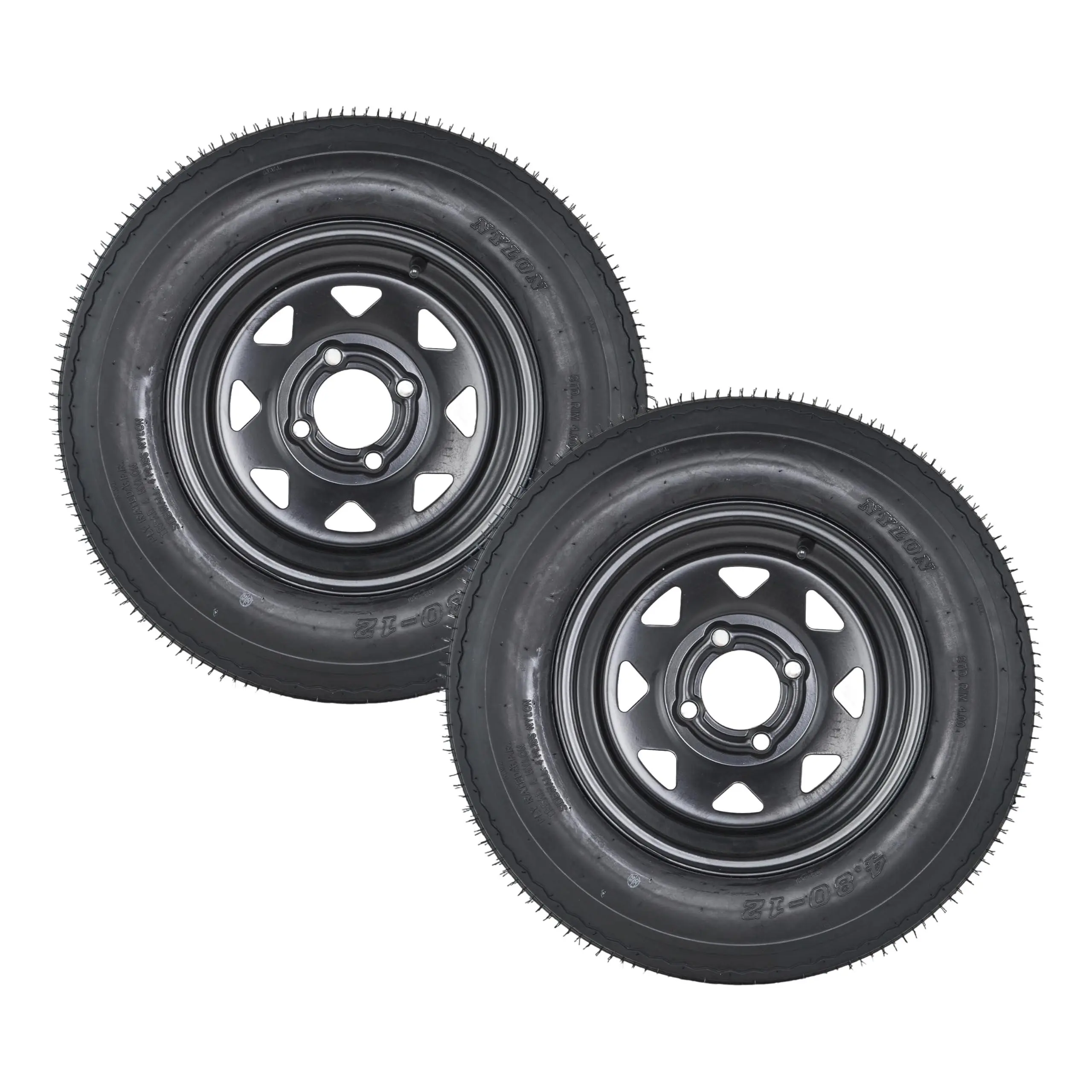 4.80-12 4.80x12 480-12 4.8-12 Trailer Tires with 12 in Rims, Complete Tire and Rim Set, Load Range C, 6PR , Black