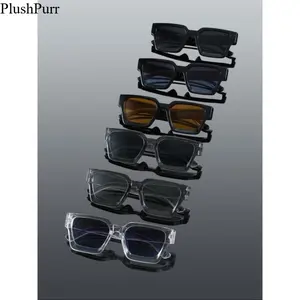 6-Pack Trendy Street Style Rectangular Sunglasses for Men – Classic Thick Frame Minimalist Design, Ideal Shades for Outdoor Casual & Street Snap